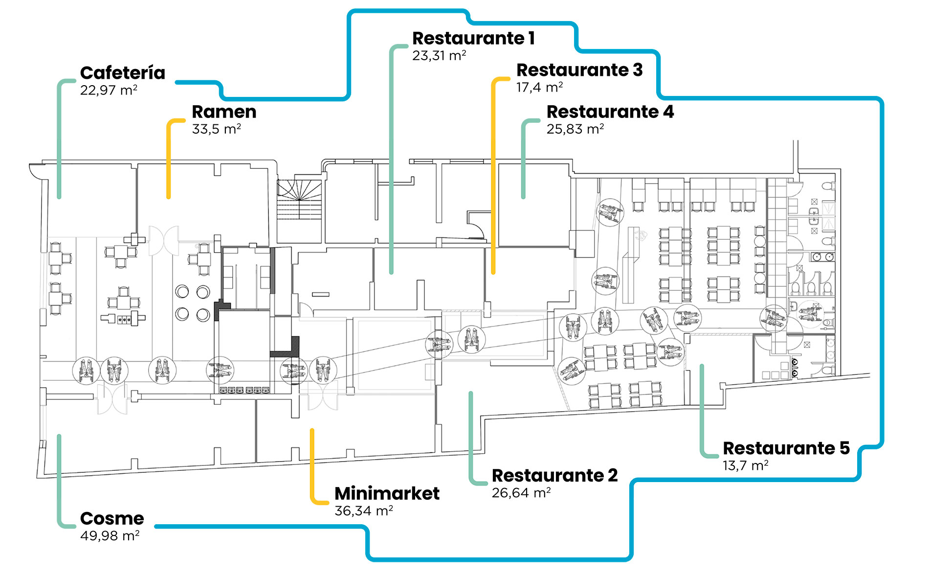 Plano de Estación Seúl mostrando distribución de locales y restaurantes